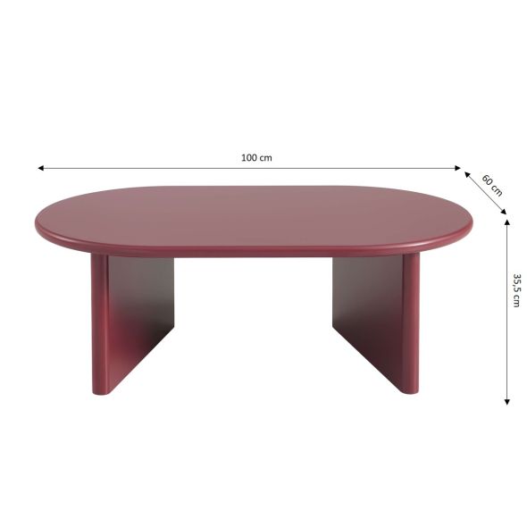 Table basse ovale KARIA effet lacqué bordeaux