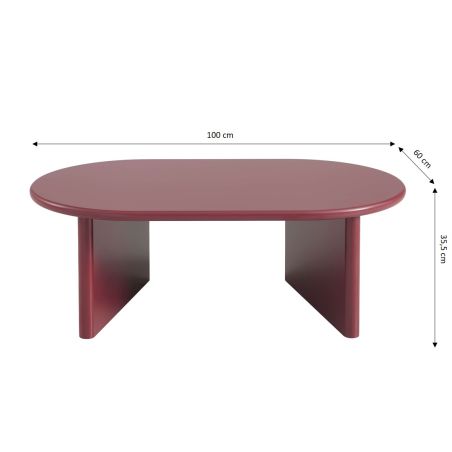 Table basse ovale KARIA effet lacqué bordeaux