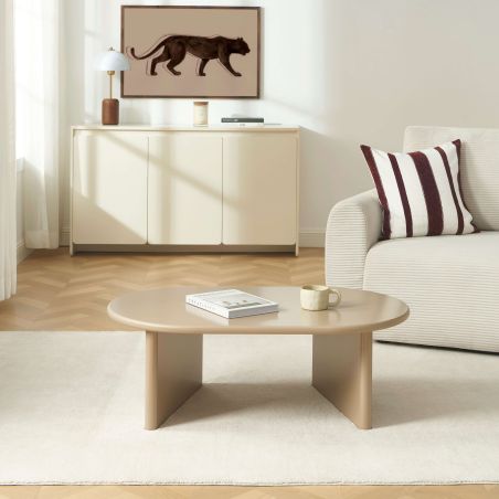 Table basse ovale KARIA effet lacqué caramel