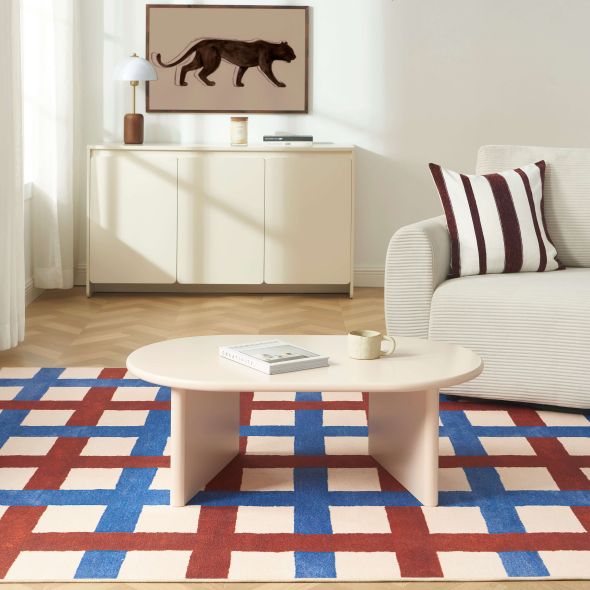 Table basse ovale KARIA effet lacqué beige