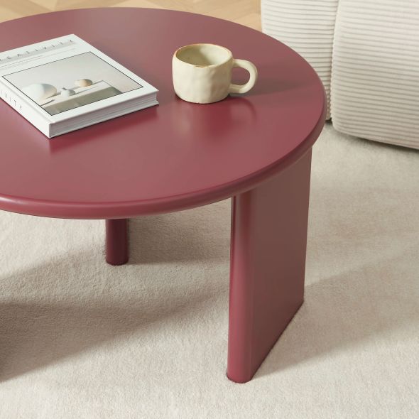 Table basse ronde KARIA effet lacqué bordeaux