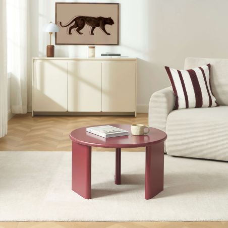 Table basse ronde KARIA effet lacqué bordeaux