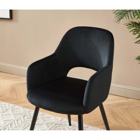 Chaise PHILOMENE velours noir pieds métal noir