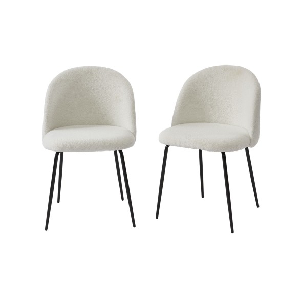 Lot de 2 chaises ESMEE tissu bouclettes écru  pieds métal noir