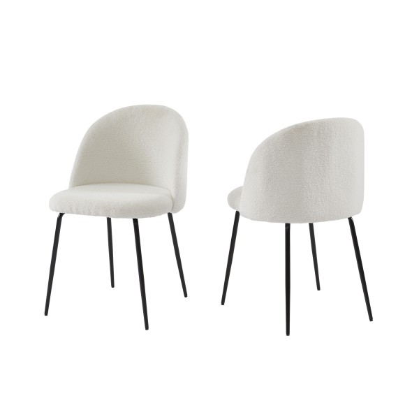 Lot de 2 chaises ESMEE tissu bouclettes écru  pieds métal noir