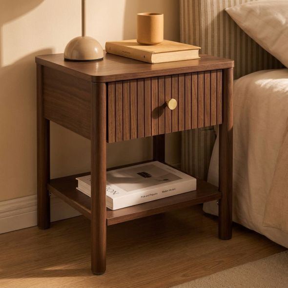 Table de chevet CLEO placage chêne effet noyer 40cm