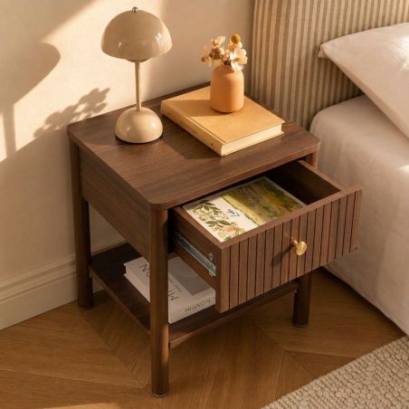 Table de chevet CLEO placage chêne effet noyer 40cm