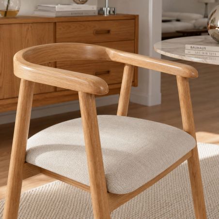 Lot de 6 chaises LORENZ chêne massif et tissu beige