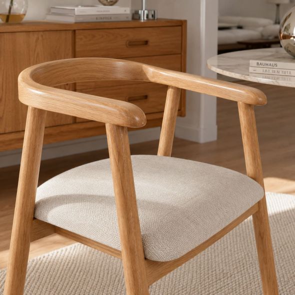 Lot de 4 chaises LORENZ chêne massif et tissu beige