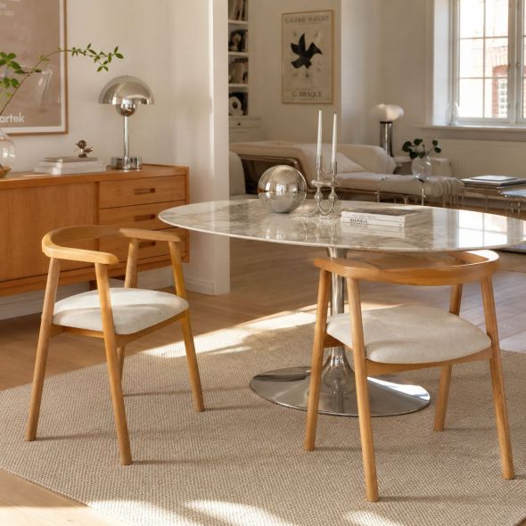 Lot de 4 chaises LORENZ chêne massif et tissu beige