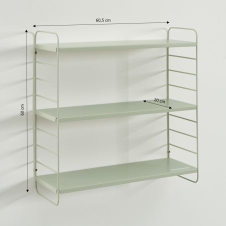 Etagère murale 3 niveaux PANTONE métal vert amande 60,5x20cm