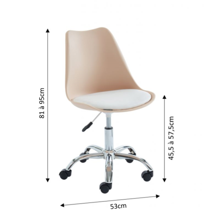 Chaise de bureau PANTONE rose blush 5 roulettes