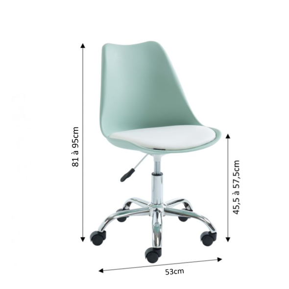 Chaise de bureau PANTONE vert menthe 5 roulettes