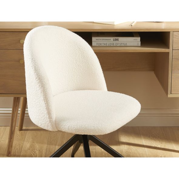 Chaise de bureau ESMEE tissu bouclette écru pieds métal noir