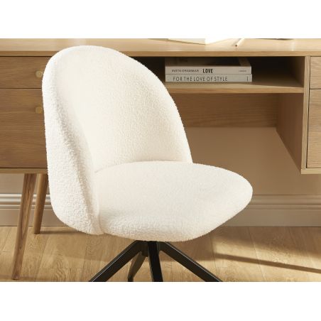 Chaise de bureau ESMEE tissu bouclette écru pieds métal noir