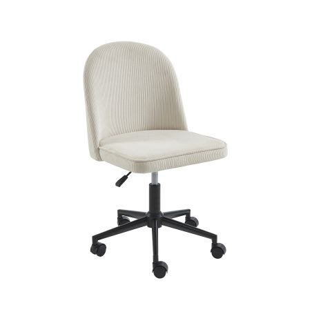 Chaise de bureau GRETA velours côtelé blanc 5 roulettes