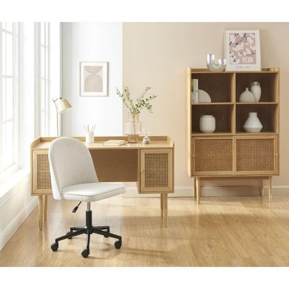 Chaise de bureau GRETA velours côtelé blanc 5 roulettes