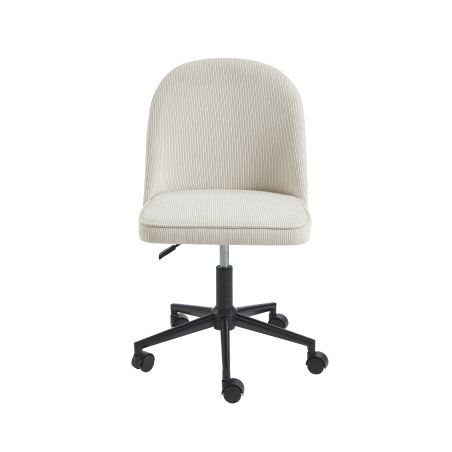 Chaise de bureau GRETA velours côtelé blanc 5 roulettes