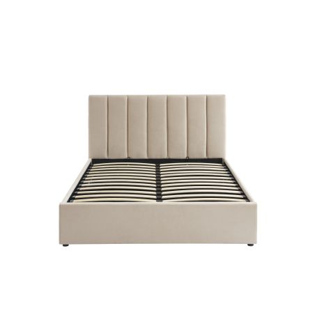 Lit coffre MARIUS en velours beige 140x190 cm