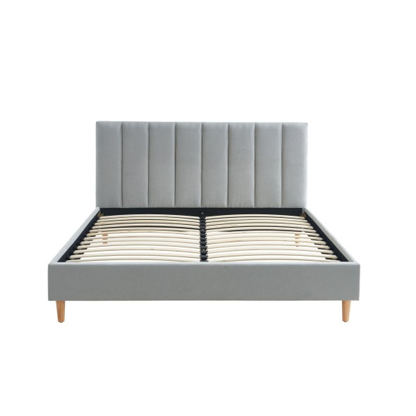 Lit MARIUStissu gris perle160x200 sommier inclus