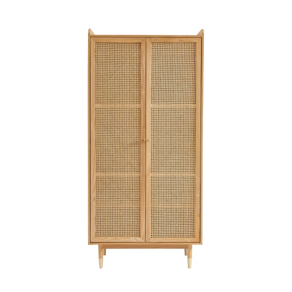 Armoire LEON placage chêne et cannage rotin 2 portes 90cm