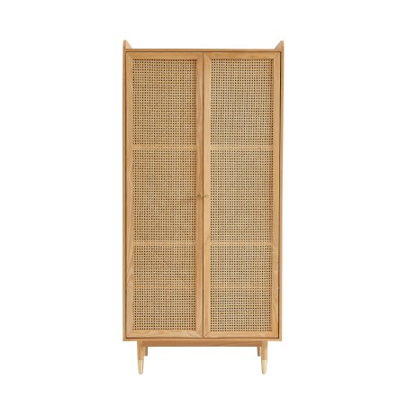 Armoire LEON placage chêne et cannage rotin 2 portes 90cm