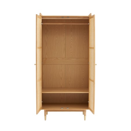 Armoire LEON placage chêne et cannage rotin 2 portes 90cm