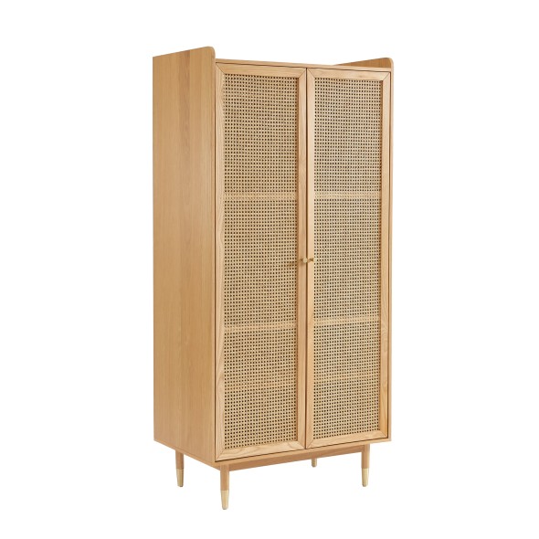 Armoire LEON placage chêne et cannage rotin 2 portes 90cm