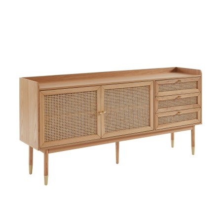 Buffet LEON placage chêne et cannage rotin 180cm