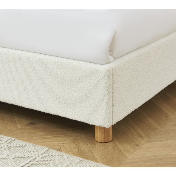 Lit coffre TSUKI bouclette écru et cannge sommier 160x200 inclus