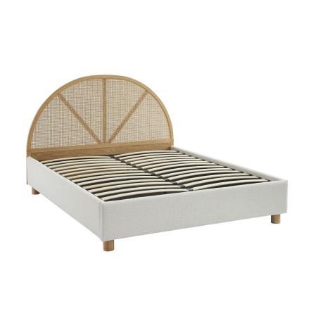 Lit coffre TSUKI bouclette écru et cannge sommier 160x200 inclus