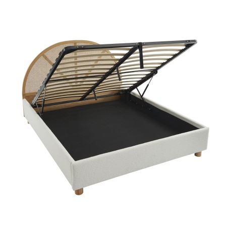 Lit coffre TSUKI bouclette écru et cannge sommier 160x200 inclus