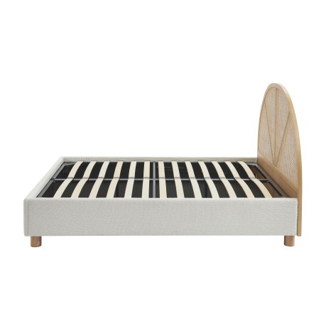 Lit coffre TSUKI bouclette écru et cannge sommier 160x200 inclus