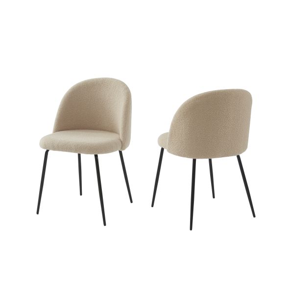 Lot de 2 chaises ESMEE tissu bouclette beige sable pieds métal noir