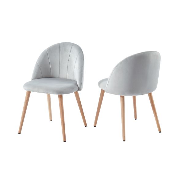 Lot de 2 chaises KOKI velours gris clair design coquillage