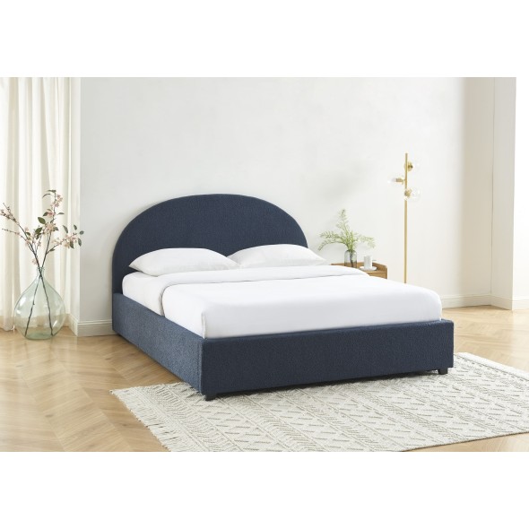 Lit coffre OLAF tissu bouclette bleu foncé 160x200 sommier inclus