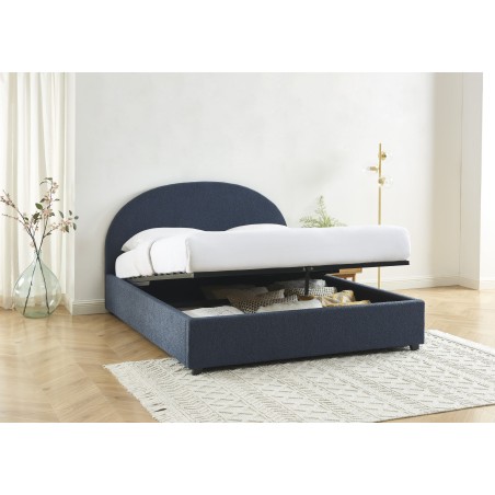 Lit coffre OLAF tissu bouclette bleu foncé 160x200 sommier inclus