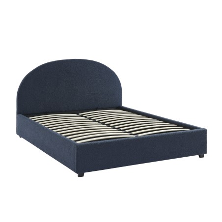 Lit coffre OLAF tissu bouclette bleu foncé 160x200 sommier inclus