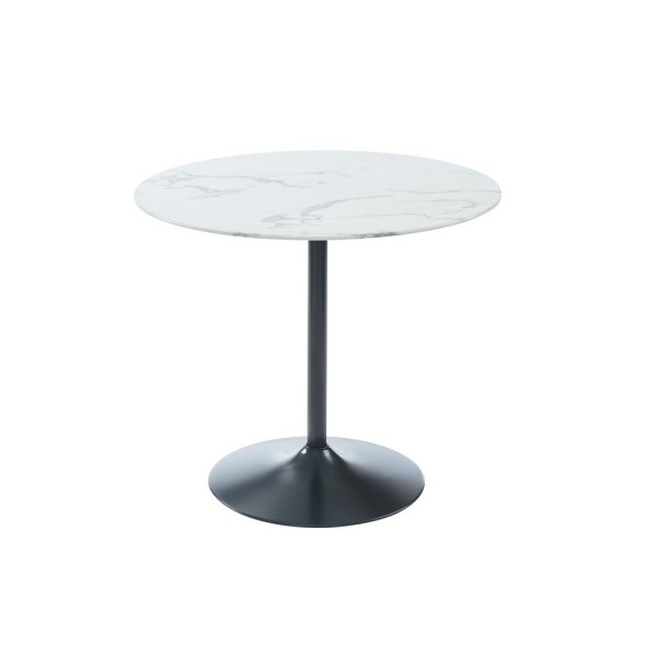 Table ronde MONIKA  verre effet marbre  ronde 90cm pied noir