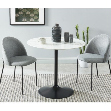 Table ronde MONIKA  verre effet marbre  ronde 90cm pied noir