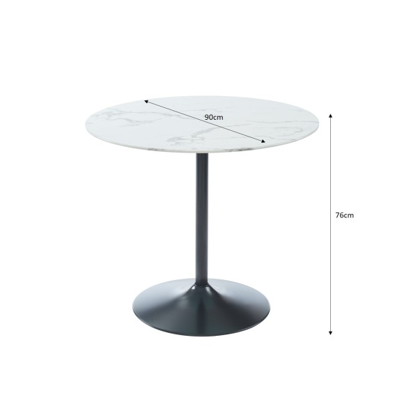 Table ronde MONIKA  verre effet marbre  ronde 90cm pied noir