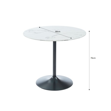 Table ronde MONIKA  verre effet marbre  ronde 90cm pied noir