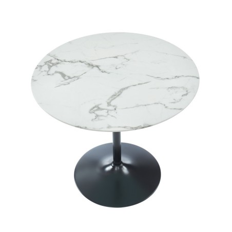 Table ronde MONIKA  verre effet marbre  ronde 90cm pied noir