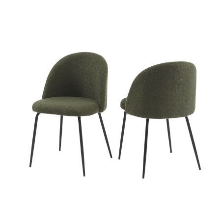 Lot de 2 chaises ESMEEtissu bouclettes kaki pieds métal noir