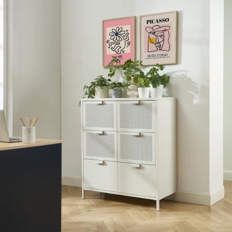 Commode PANTONE métal beige sable 6 tiroirs 90cm