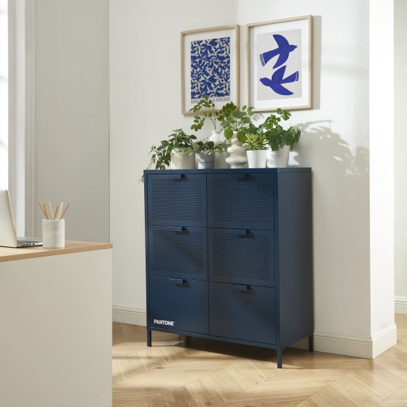 Commode PANTONE métal bleu nuit 6 tiroirs 90cm