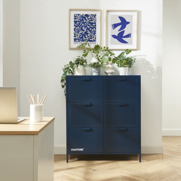 Commode PANTONE métal bleu nuit 6 tiroirs 90cm