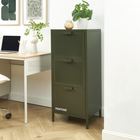 Meuble de rangement PANTONE métal vert olive 3 tiroirs h105cm