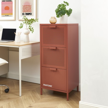 Meuble de rangement PANTONE métal terracotta 3 tiroirs h105cm