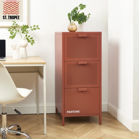 Meuble de rangement PANTONE métal terracotta 3 tiroirs h105cm